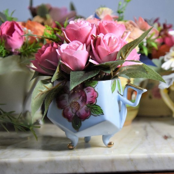 Beautiful antique square single handle footed sugar bowl with Sola wood roses - Picture 8 of 11